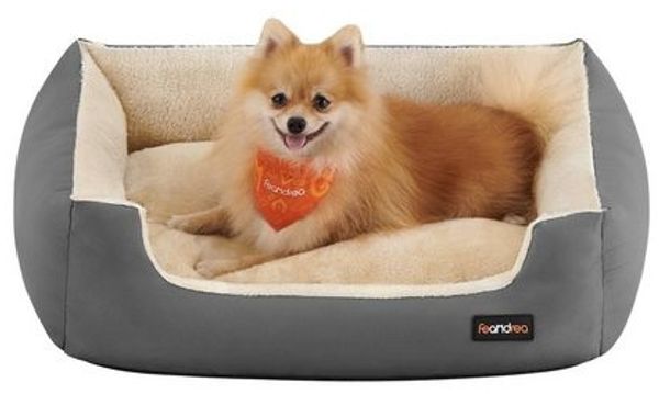 Feandrea Hundebett, Hundekorb mit Wendekissen, 70 x 55 x 21 cm, grau