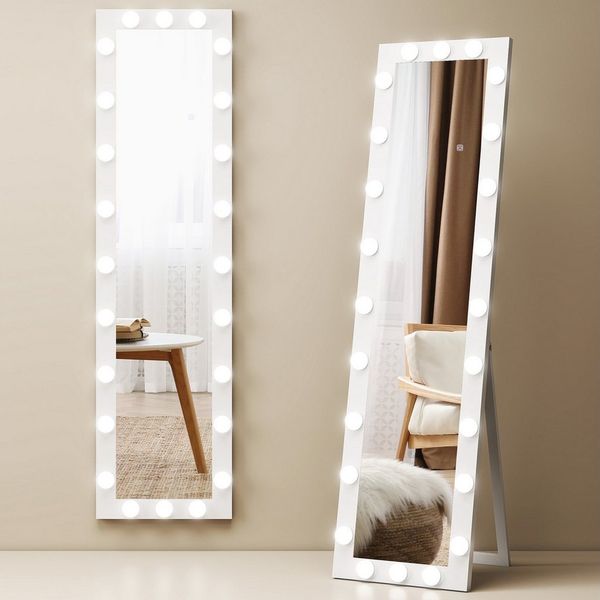 HOMCOM Standspiegel mit 24 Glühbirnen, 3 Lichtfarbe, Touch-Schalter, Memory-Funktion (Stehspiegel, 1-St, Ganzkörperspiegel), für Wohnzimmer, Schlafzimmer, Weiß