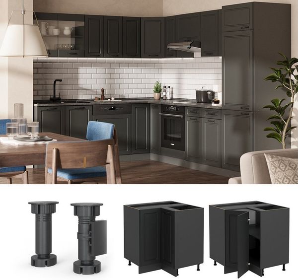 Eckunterschrank R-Line Anthrazit Landhaus 75.6 cm ohne Arbeitsplatte Vicco Bild 2