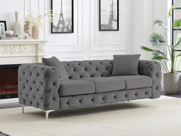 Vente-unique - EDWINA Sofa SamtStoff Grau - B 91 cm x H 76 cm x L 220 cm