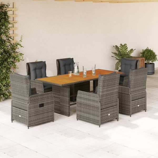 vidaXL 7-tlg. Garten-Essgruppe mit Kissen Grau Poly Rattan 3262785