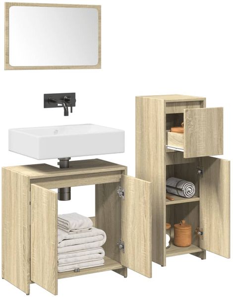 vidaXL 3-tlg. Badmöbel-Set Sonoma-Eiche Holzwerkstoff 3324973