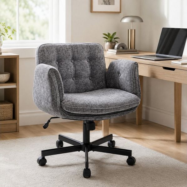 Leawin Drehstuhl Bürostuhl ergonomisch Schreibtischstuhl mit breitem Sitz, Mit Chenille-Bezug, 5-fach Armlehnen und 150 kg Tragkraft