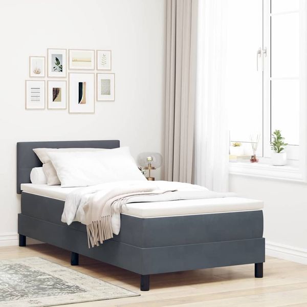 vidaXL Boxspringbett mit Matratze Dunkelgrau 100 x 200 cm Samt 3339153