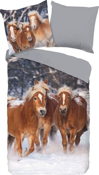 good morning Kinderbettwäsche Happy horses Bettwäsche-Set Bettbezug & Kissenbezüge, Flanell, 2 teilig, mit Pferden
