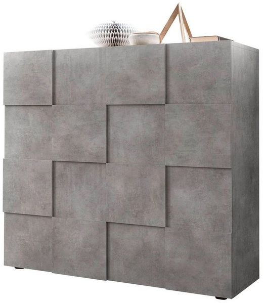 INOSIGN Highboard Dama Höhe 111 cm, Breite 121 cm, Kommode 2 Türen, Hochkommode, Front in 3D-Optik, viel Stauraum, verschiedene Farben
