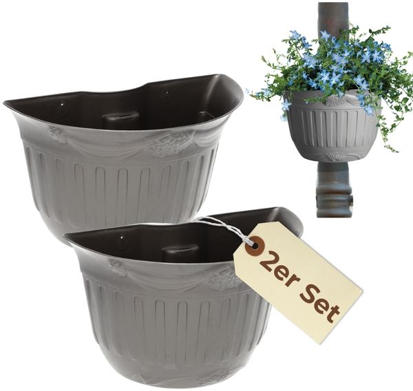 GarPet Blumentopf 2er Set Blumentopf für Regenrohr Wandtopf Fallrohr Blumentopf Säule