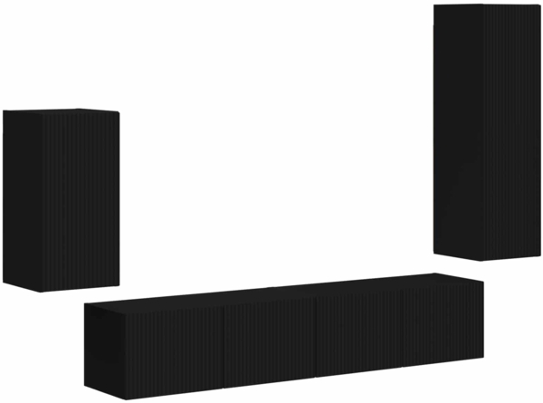 vidaXL TV-Schrankset Wandmontiert 4 pcs Schwarz Holzwerkstoff 3409007