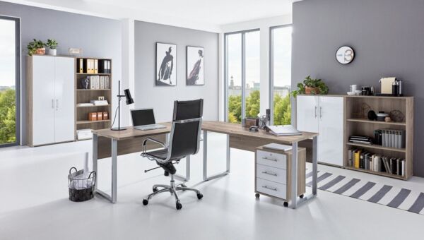 BMG Möbel Büromöbel-Set Office Edition Set 1, (Büro Sparset, 6-tlg), Schränke abschließbar, Regale mit verstellbaren Einlegeböden