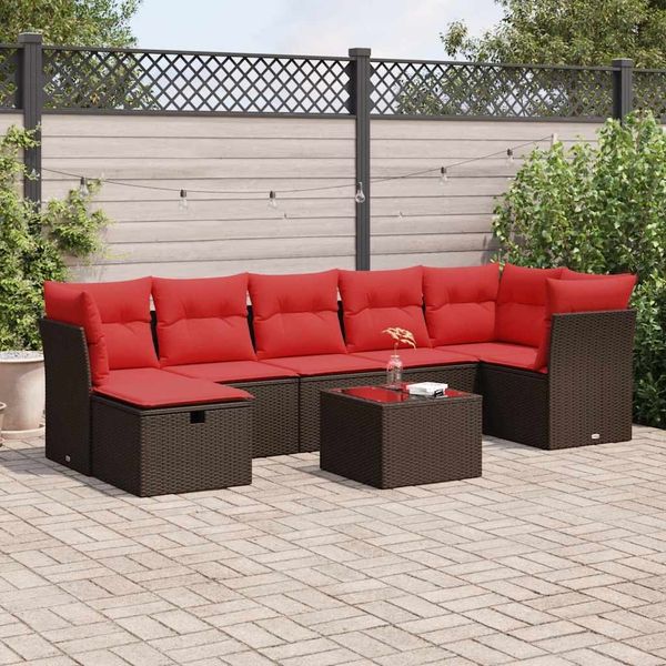 vidaXL 8-tlg. Garten-Sofagarnitur mit Kissen Braun Poly Rattan 3325320
