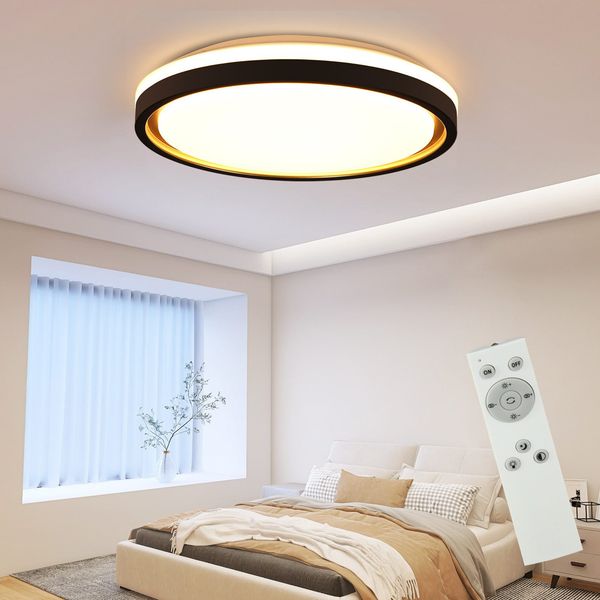 ZMH LED Deckenleuchte Rund Schwarz Gold - Modern Ø30cm Dimmbar mit Fernbedienung 18W Deckenbeleuchtung für Wohnzimmer Küche Flur