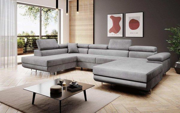Designer Sofa Lago mit Schlaf - und Klappfunktion Hellgrau Samt Links