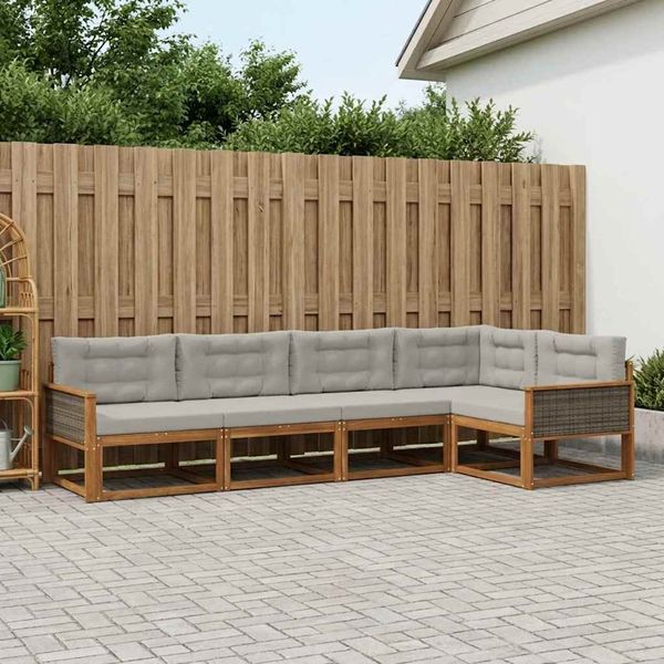 vidaXL Outdoor-Sofagarnitur mit Kissen 5 pcs Natur und Hellgrau 3382559