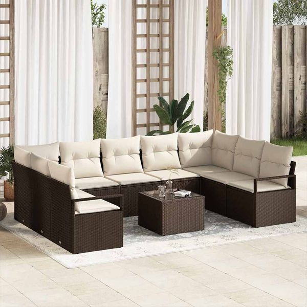 vidaXL Sofa Set mit Kissen 10 pcs Braun Poly-Rattan 3346548