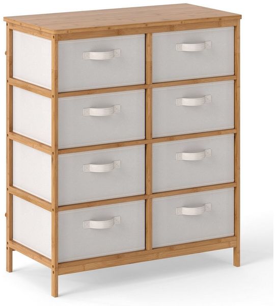 COSTWAY Sideboard, mit 8 abnehmbaren Stoffschubladen Bambus 80 x 40 x 94 cm