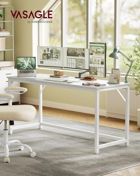 VASAGLE Tisch, Computertisch, Bürotisch, 160 x 60 x 76 cm, für Arbeitszimmer, Schlafzimmer, Wohnzimmer, ahornweiß-perlweiß