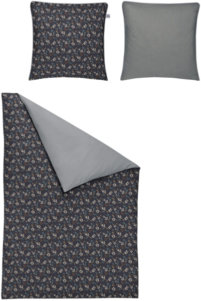 Irisette Elba Mako-Satin Bettwäsche 155x220 Blumen Wende grau blau 8351-11