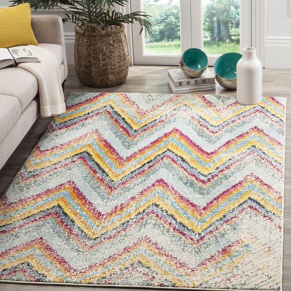 SAFAVIEH Boho Teppich für Wohnzimmer, Esszimmer, Schlafzimmer - Monaco Collection, Kurzer Flor, Multi, 201 X 279 cm