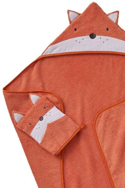vertbaudet Kapuzenhandtuch Baby-Set: Badetuch und Waschhandschuh FUCHS
