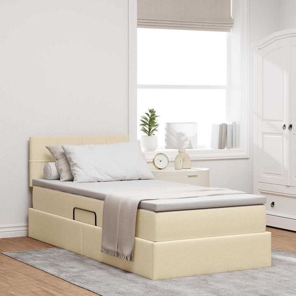 vidaXL Bett mit Stauraum und LED mit Matratze Creme 90 x 200 cm Stoff 3371122
