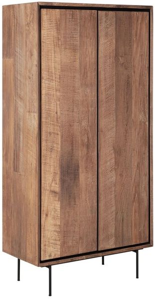 Schrank Metropole aus recyceltem Teakholz, modernes Design, Natur, 90 cm breit, Metallgestell