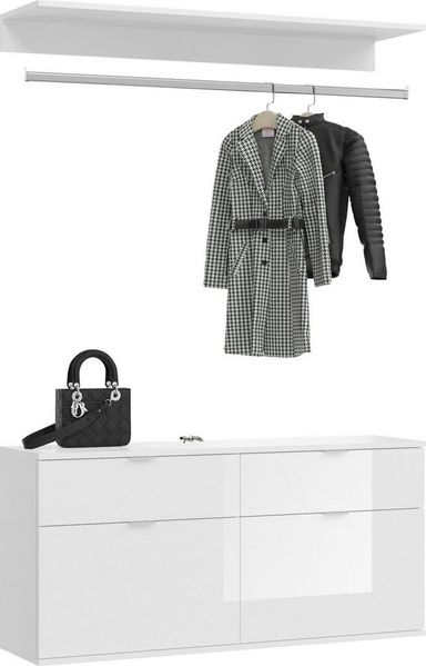 Home affaire Garderoben-Set Trondheim, Breite 121 cm, best. aus Kommode, Garderobenstange & Ablage, (3-St), Zwischenbauelement für Hochschränke der Serie Trondheim