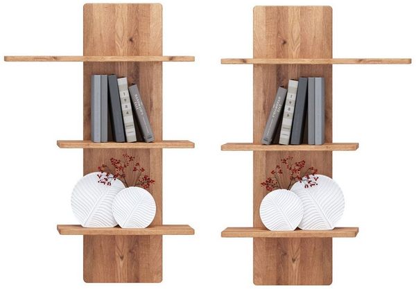Lomadox Wandregal WESTON-69, Massivholz Wildeiche geölt 70 cm 3 Ablageböden