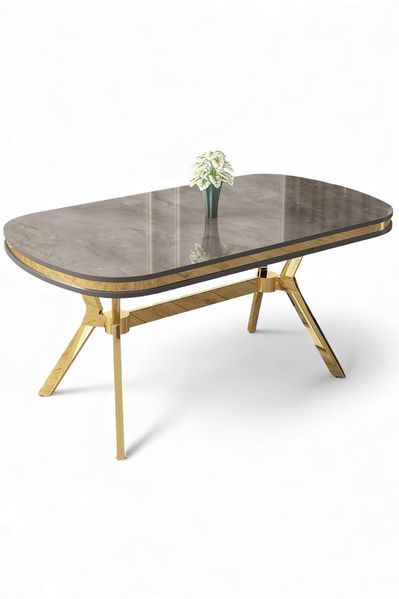 Moderner Esstisch mit Metallbeinen, Anthrazit & Gold, 168 x 90 x 75 cm | 100% MDF, Elegantes Marmor-Design