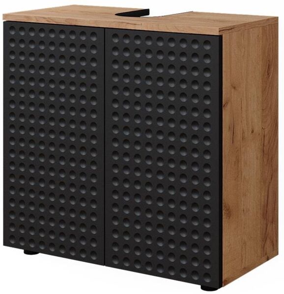 Vicco 'Irma' Waschbeckenunterschrank, Holz, Anthrazit / Natur (Noppen), 59 x 30 x 60 cm