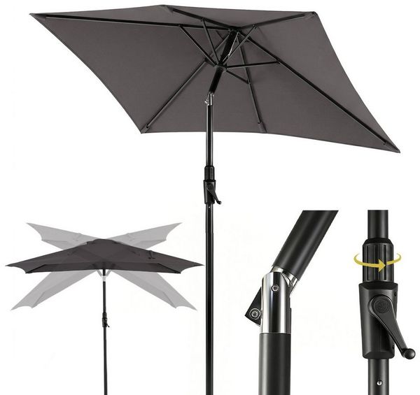 Sekey Sonnenschirm Rechteckig Marktschirm Neigbar mit Kurbel Sonnenschirm Groß, LxB: 210x140 cm, Sonnenschirm 200 x 140 cm, Gartenschirm Outdoor Wetterfest, Knickbar