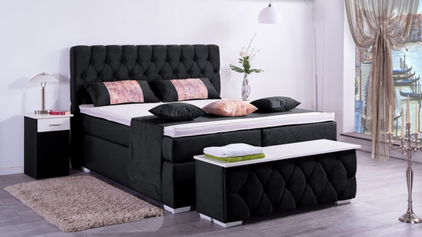 Meisterbetten Boxspringbett Jana 180x200 in VS-Schwarz, Matratzenbezug Nano, Ergoflex-Topper