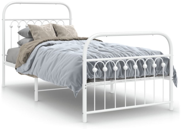 vidaXL Bettgestell mit Kopf- und Fußteil Metall Weiß 90x200 cm 376660