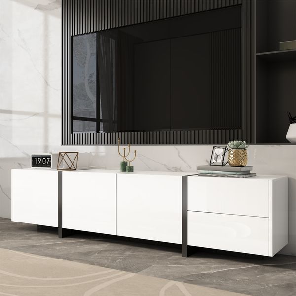 TV-Schrank 170 x 30 x 39 cm Weiß,Lowboard mit 3 Türen, 1 Schublade und 1 Klapptür, Hochglanz-Türverkleidung