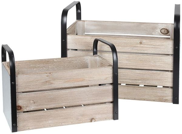 Holzkisten-Set mit Metallgriffen 2-teilig Aufbewahrungsbox Zeitschriftensammler