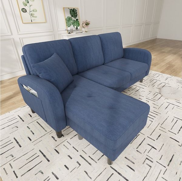 Merax Ecksofa L-förmiges Sofa mit Bettfunktion, Modulares Sofa aus Cordstoff, 1 Teile, 3-Sitzer Sofa mit Chaiselongue, Kissen & Kunststoffbeine, 166x118x77cm