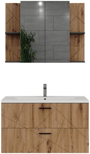 Badmöbel-Set Irma Anthrazit/Goldkraft Eiche 3 Teile Vicco