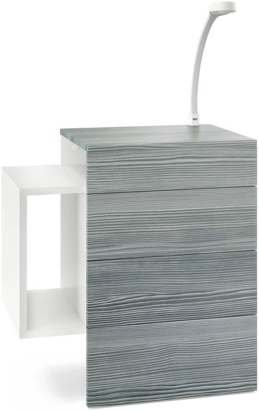Vladon Nachttisch Queens, Nachttischschrank mit 2 Schubladen und 1 seitlichem Fach zur Wandmontage, Weiß matt/Avola-Anthrazit, inkl. LED Flexi Lampe weiß (60 x 63 x 36 cm)