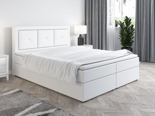 Boxspringbett Schlafzimmerbett MILES 200x200cm Weiss inkl. Bettkasten