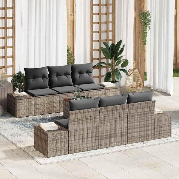 vidaXL Gartensofa-set mit Speicher 7 pcs Grau Poly-Rattan 3356571
