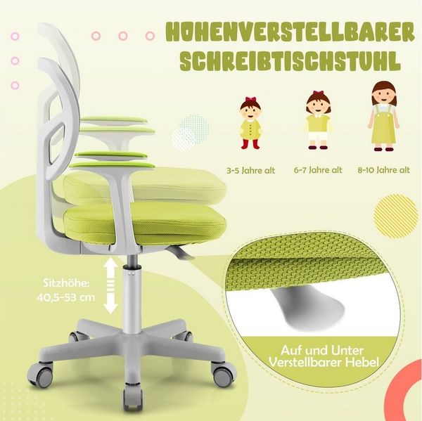 COSTWAY Drehstuhl Kinder Schreibtischstuhl, höhenverstellbar, von 3-10 Jahre