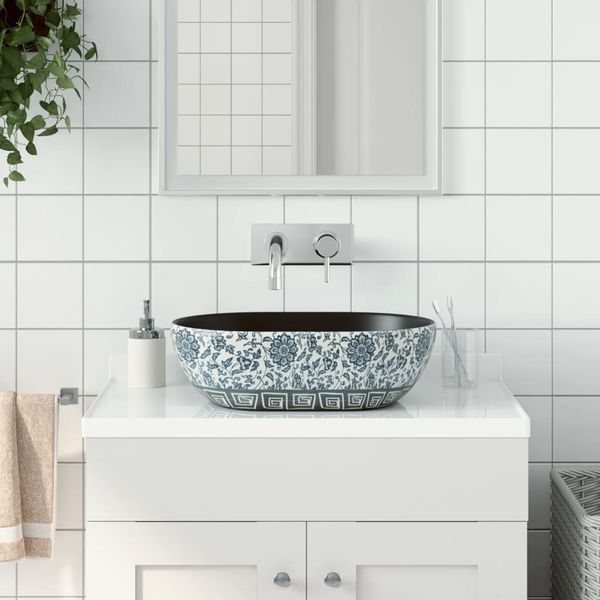 vidaXL Aufsatzwaschbecken Schwarz und Blau Oval 47x33x13 cm Keramik 155070