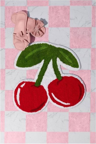 Sass & Belle Badematte Cherry, Höhe 10 mm, Badvorleger, weich, Baumwolle, Kirsche, Teppich, ca. 50 x 44 cm
