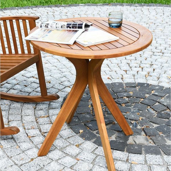 COSTWAY Gartentisch, wetterfest, rund, Balkontisch Holz, 70x70x76cm