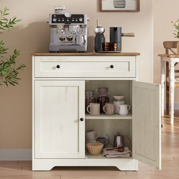 VASAGLE Küchenschrank im Landhausstil mit Schublade und 2 Türen 72 x 40 x 80 cm Weiß