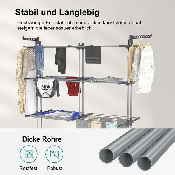 PFCTART Wäscheständer Großer Stand-Wäscheständer Turm mit Rollen – ausziehbar, Turmwäscheständer mit zweistufigem Design & hoher Belastbarkeit