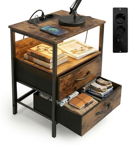 Relaxdays Beistelltisch mit LED & USB-Anschluss