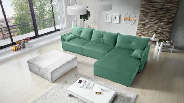 Ecksofa mit Schlaffunktion HUNTER in Stoff Royal Mintgrün Ottomane Rechts