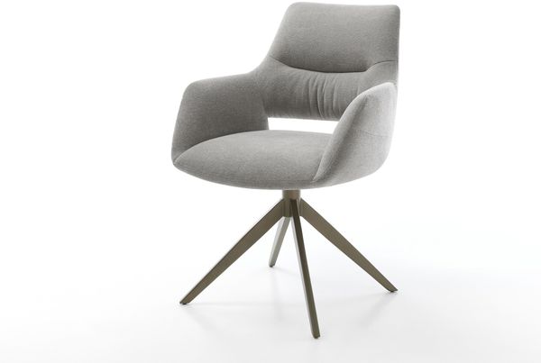 Drehstuhl Yago-Flex mit Armlehnen Strukturstoff Soft Grau Kreuzgestell breit Effektfinish Titan 360° drehbar Wippfunktion Taschenfederkern