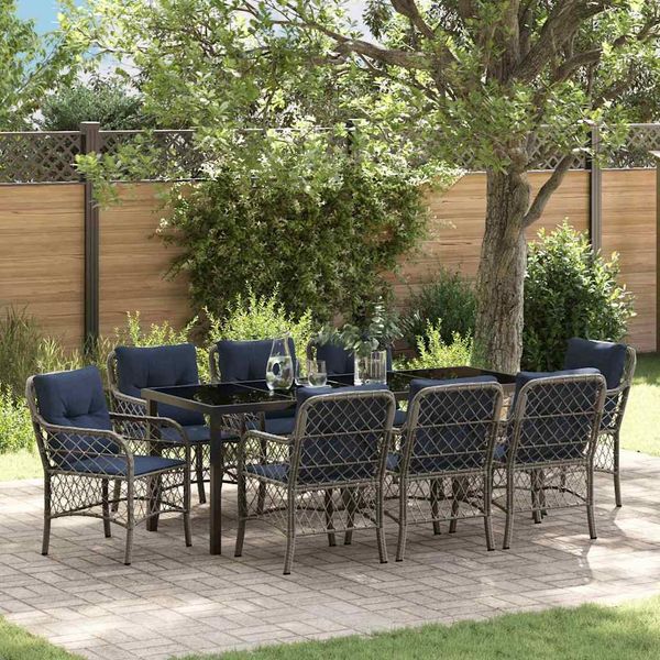 vidaXL Garten Essgruppe mit Kissen 9 pcs Grau und Schwarz Rattan 3380252
