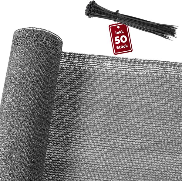 DETEX® Zaunblende 1,2 x 10m anthrazit Balkonsichtschutz mit 50 Kabelbindern